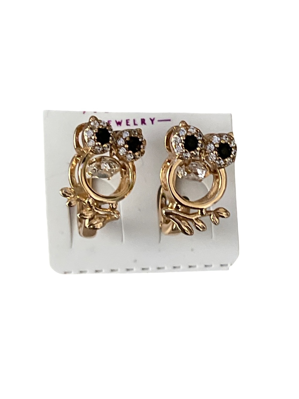 Gold-Tone Crystal Owl Stud Earrings - Black & Clear Accents
